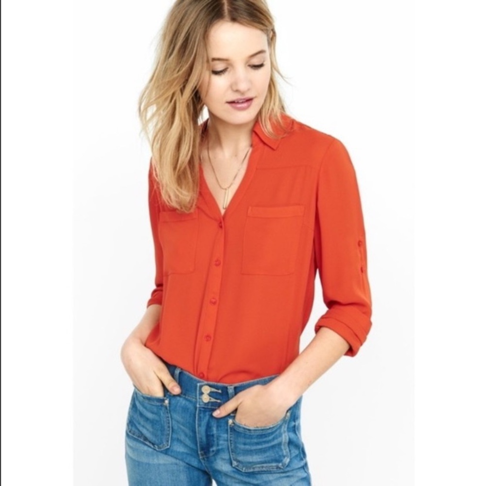 $55 NWT Express slim fit portofino blouse burnt orange/rust S